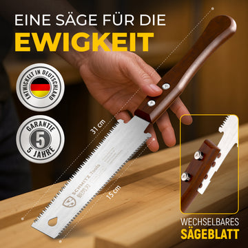 Japansäge Handsäge Holz - Japanische Zugsäge - Extrem scharf, Doppelseitig 11/17 TPI - Japan Säge - Glatte & kontrollierte Schnitte - Japanese Saw – Japansäge Klein - Dunkler Griff
